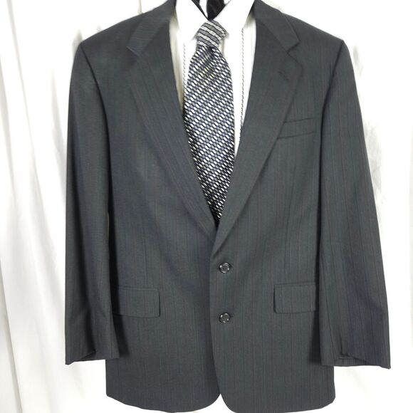 Austin Reed Mens 40R Gray Wool Striped 2 Button Ventless Blazer Sports Coat - Picture 1 of 10